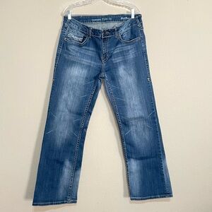 Womens Cowgirl Tuff Don't Fence Me‎ In Blue Denim Boot Jeans Size 35x31